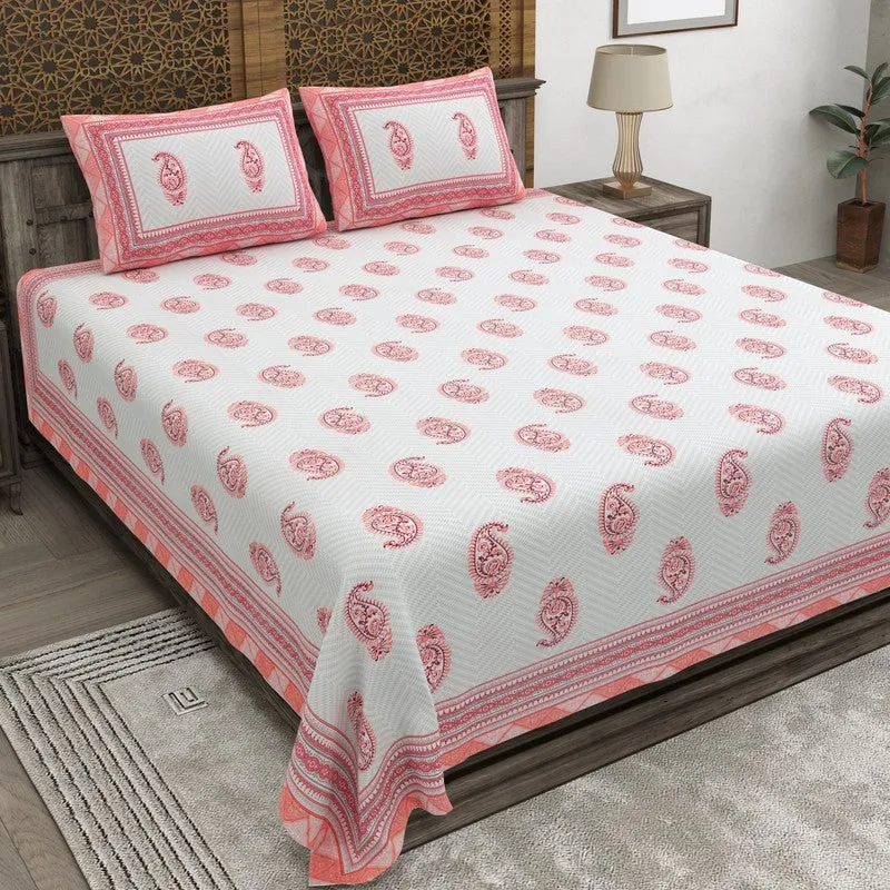 Vineva Cotton Bedsheet (Pink,White) - 240 TC media 1