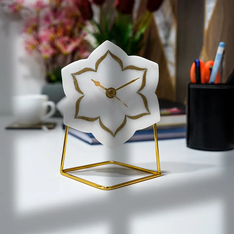 Florale Marble Table Clock With Brass Inlay media 4