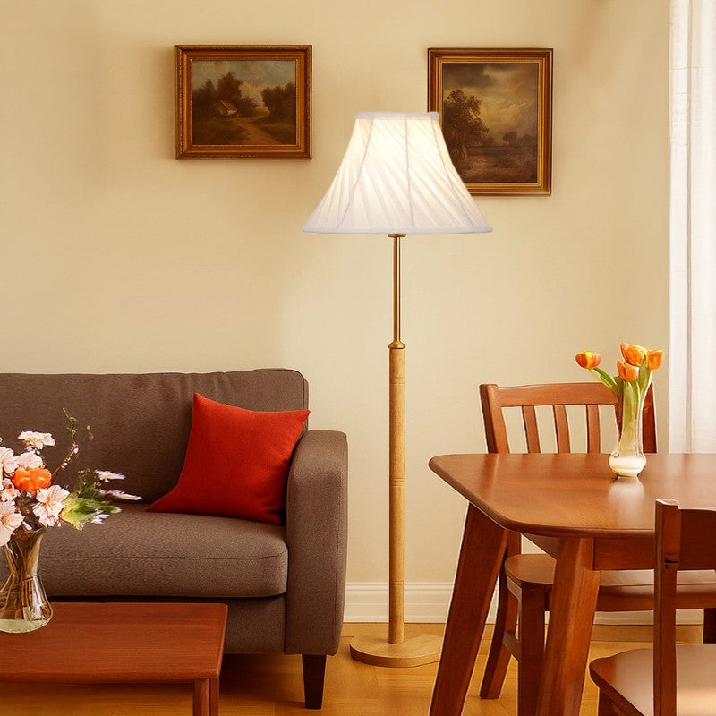 Olive Wood Wooden Floor Lamp - White