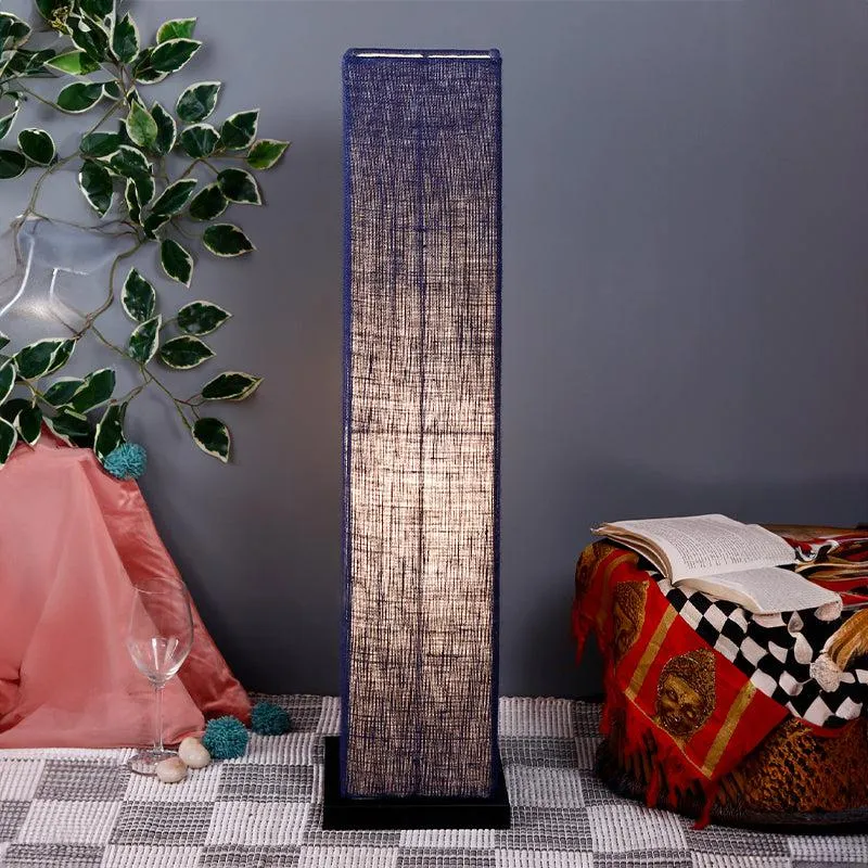 Abita Wooden Tower Floor Lamp With Jute Shade - Blue media 1