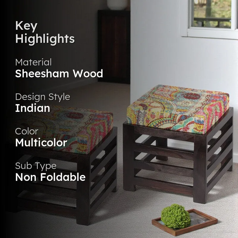Vexon Sheesham Wooden Bench with Cushions (Multicolor) - Four Piece Set media 2