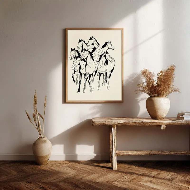 Horse in Harmony Wall Painting With Brown Frame media 7