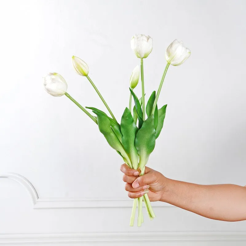 Tulip Artificial Flower Bunch - White media 5