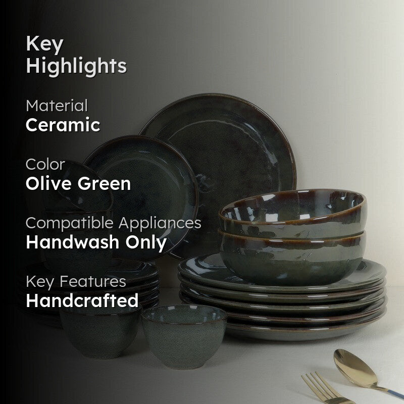 Regal Feast Ceramic Dinner Set (Olive Green) - 20 Piece Set media 2
