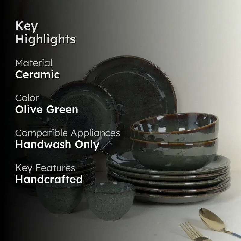 Regal Feast Ceramic Dinner Set (Olive Green) - 20 Piece Set media 2
