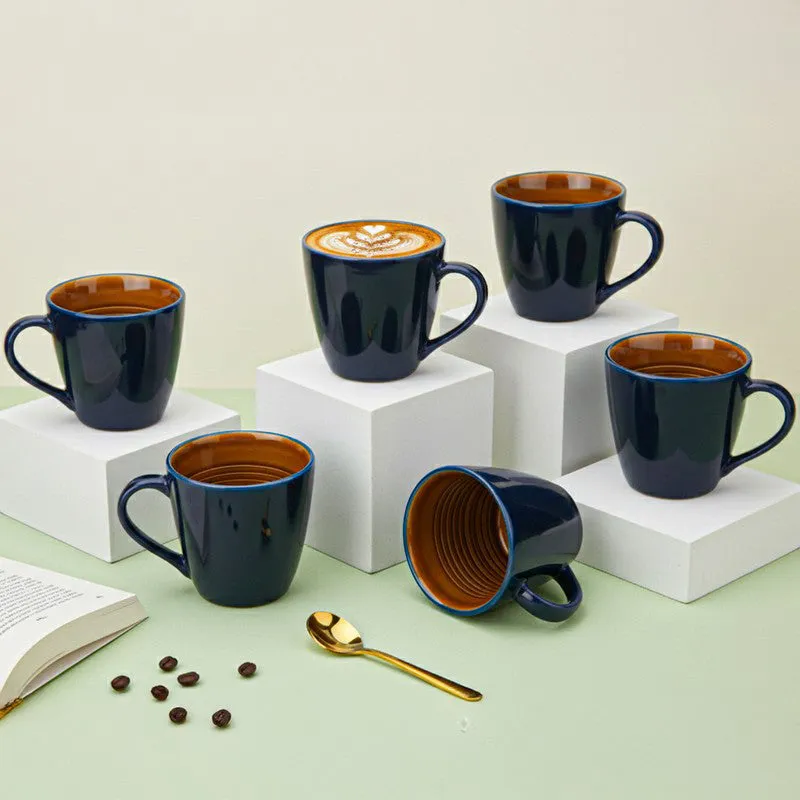 Karvaa Ceramic Coffee Mug (Royal Blue/350 mL Each) - Set Of Six media 1