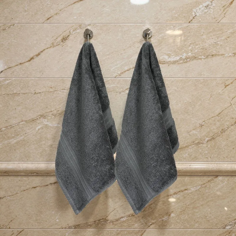 PlushAura Cotton Hand Towel (Dark Grey) - Set Of Two media 3