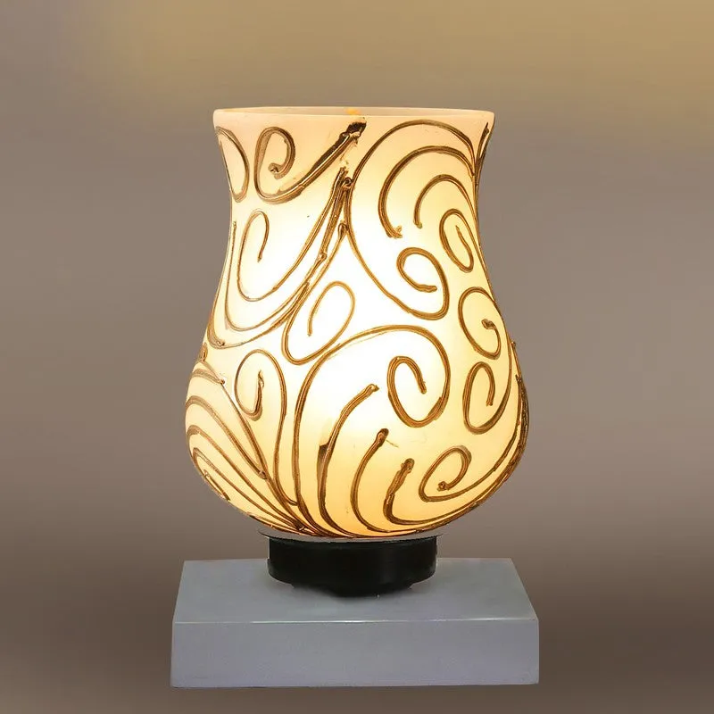 Auralon Mosaic Glass Table Lamp With Wooden Base - White & Gold media 7
