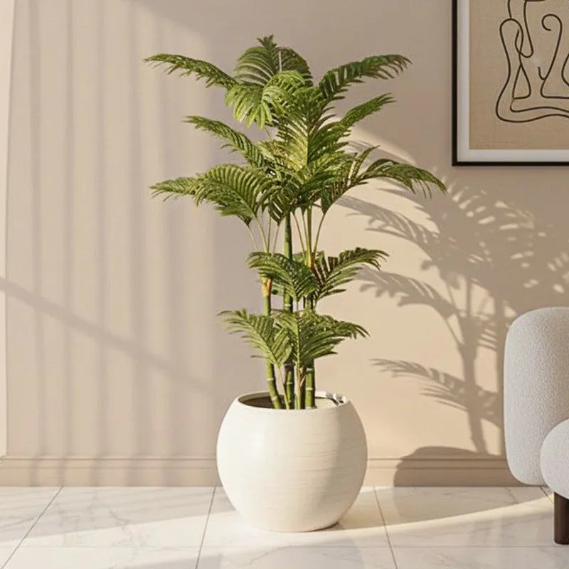 Faux Tropic Cane Palm With Black Plastic Pot - 4.27 ft media 1