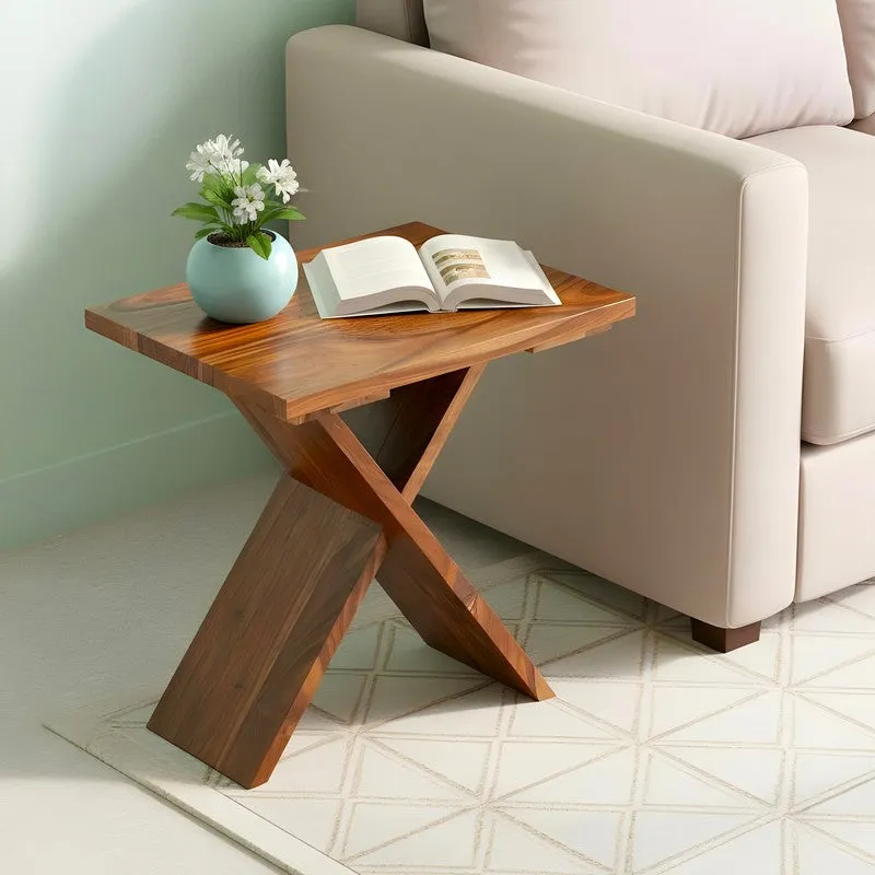 Cverox Sheesham Wooden Side & Bedside Table - Brown media 1