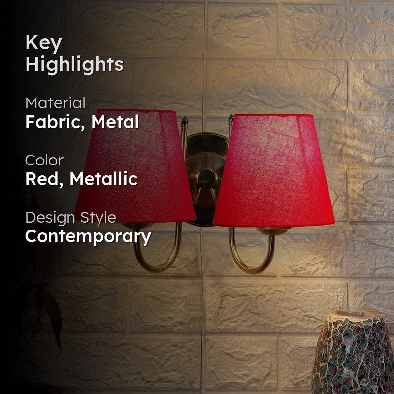 Veda Duo Conical Fabric & Metal Wall Lamp - Red media 2