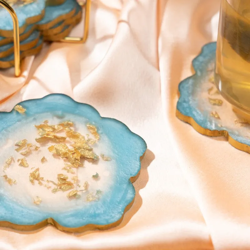Celeste Crystal Coaster With Stand (Blue,White) - Seven Piece Set media 3