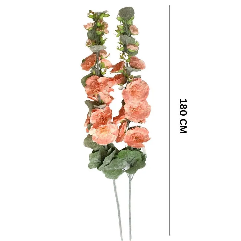 Fresh-Style Artificial Holyhocks Flower Stick (Peach) - Set of Two media 6