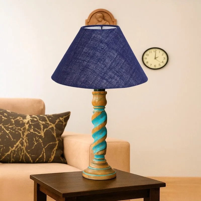 Elara Lumo Wooden Table Lamp - Blue media 4