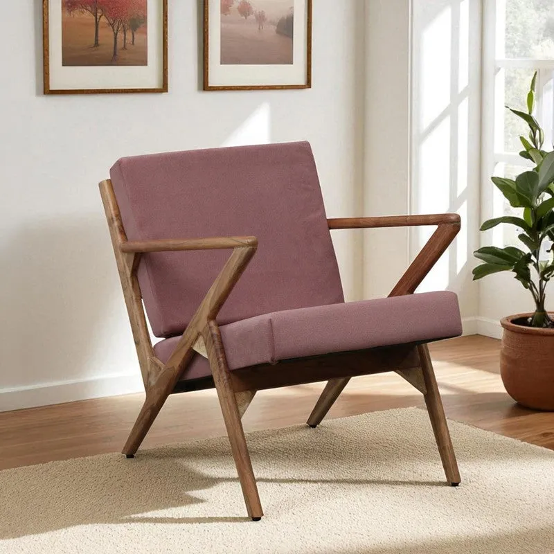 Metrona Acacia Wood Accent Chair - Pink media 1