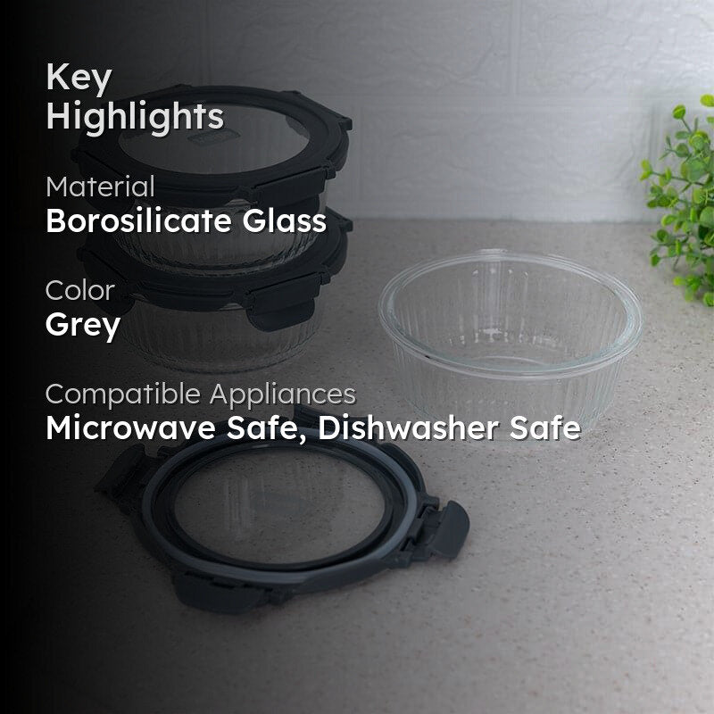 Iva Grey Glass Lunch Box (620 ML) - Set Of Three media 2