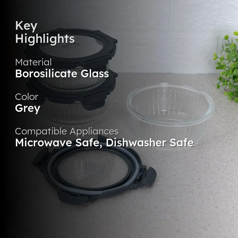 Iva Grey Glass Lunch Box (620 ML) - Set Of Three media 2