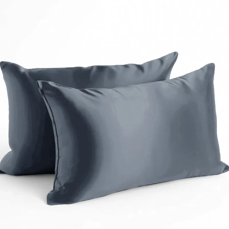 SilkenAura Satin Pillow Cover with a Scrunchy (Grey) - Set Of Two media 3