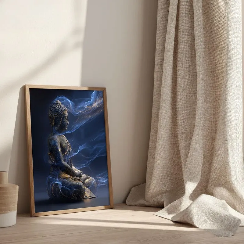 Luminous Buddha Archival Paper Wall Painting With Brown Frame media 3