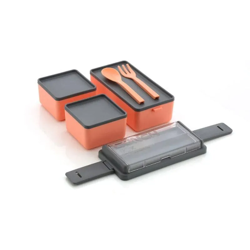 Double Deck Lunch Box With Cutlery (Coral) - Set Of Three media 4