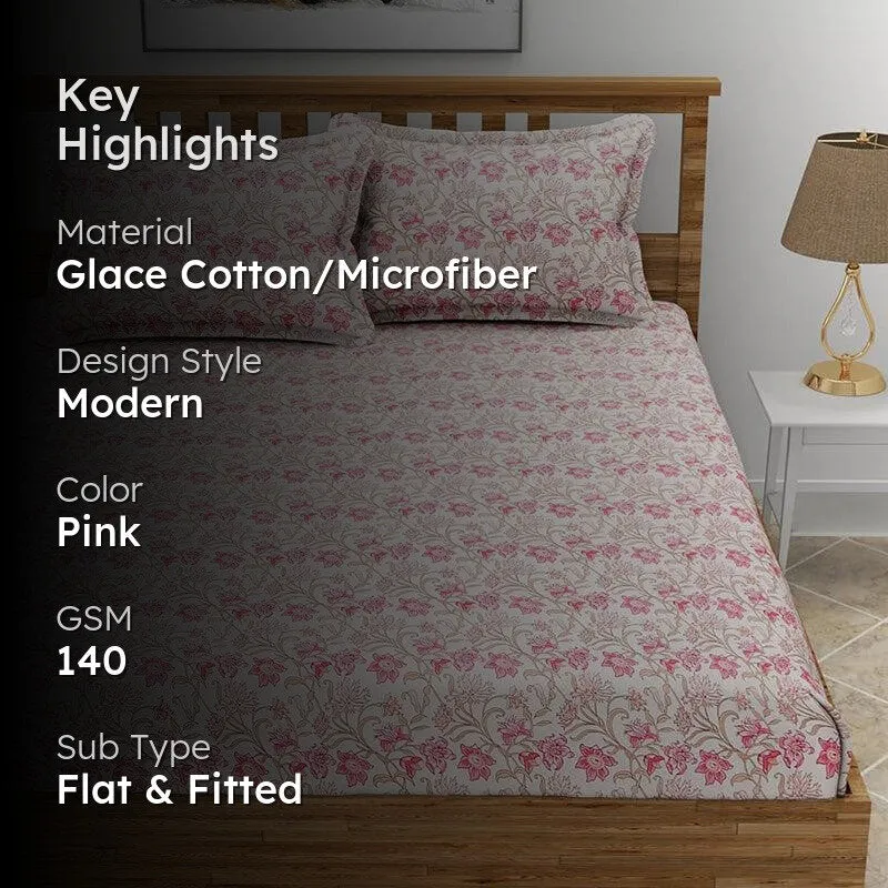 Philox Floral Microfiber Bedsheet (Pink) - 140 GSM media 2