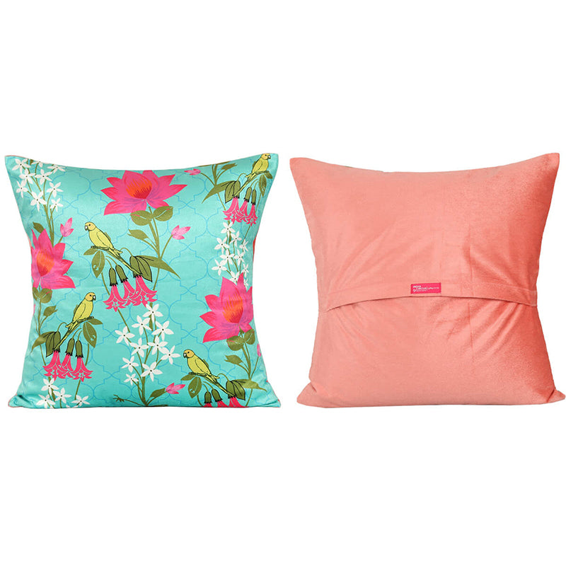 India Circus Sakura Stork Printed Velvet Cushion Cover - Set Of Five media 3