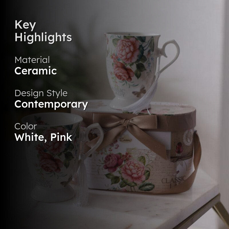 Rosy Ceramic Coffee Mug (350 mL Each) - Set of Two media 2