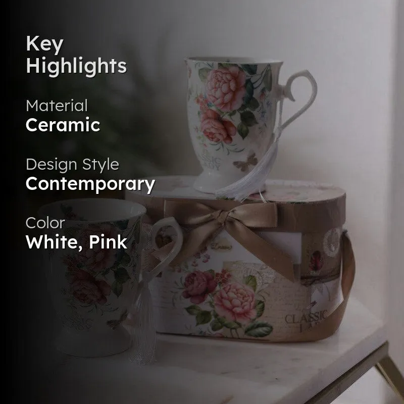 Rosy Ceramic Coffee Mug (350 mL Each) - Set of Two media 2