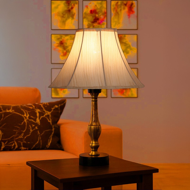 Aurelo Veno Wooden Table Lamp - OffWhite