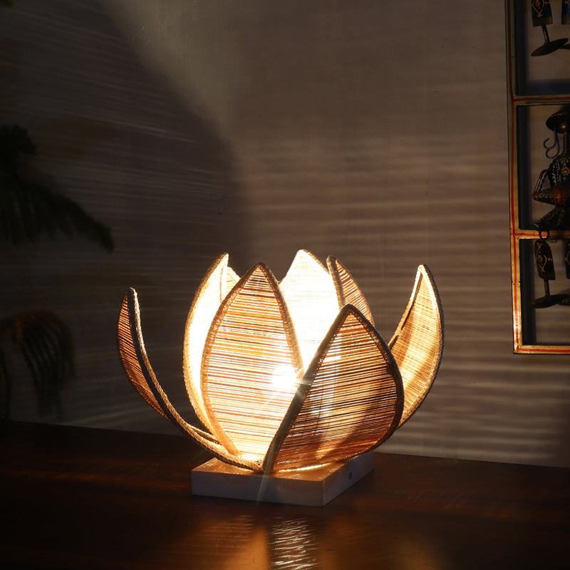 Lotus Bamboo Rose Edge Table Lamp - Beige