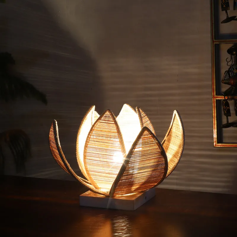 Lotus Bamboo Rose Edge Table Lamp - Beige media 1