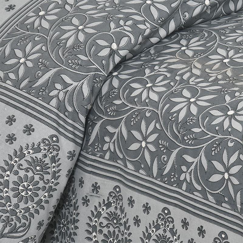 Ivsara Floral Cotton Bedsheet (Grey) - 160 TC media 3