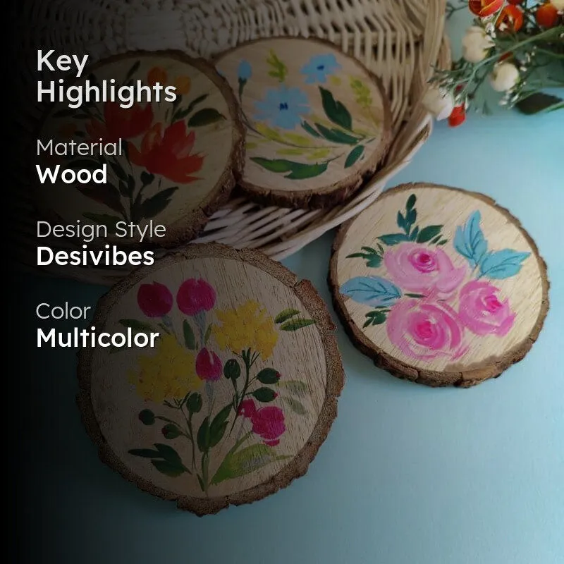 Pruna Floral Handpainted Coaster - Set Of Four media 2