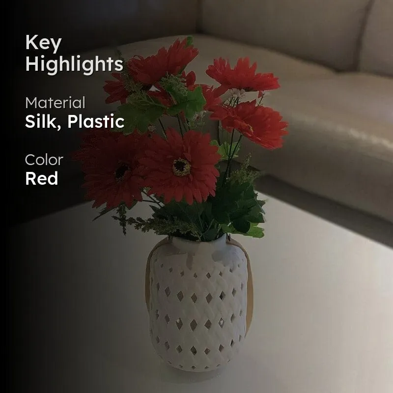 Faux Silk Garabera Daisy Flower Bunch - Red media 2