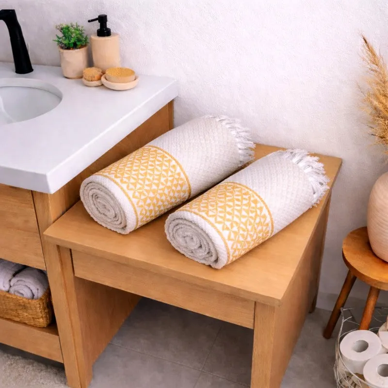 MosacStrip Cotton Bath Towel (Yellow & White) - Set Of Two media 1