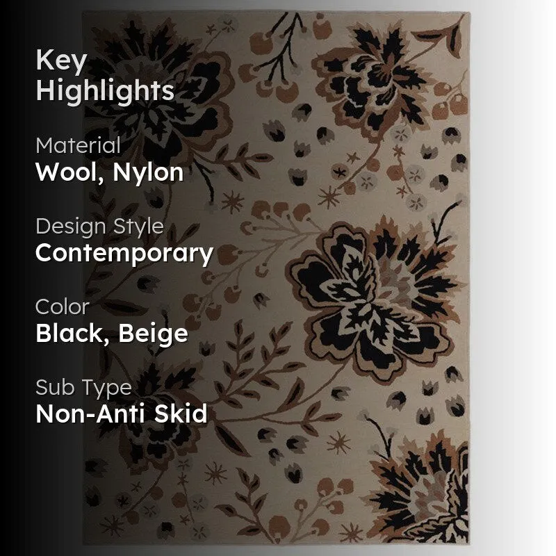 Haradrim Hand Tufted Floral Wool & Nylon Carpet - Black media 2
