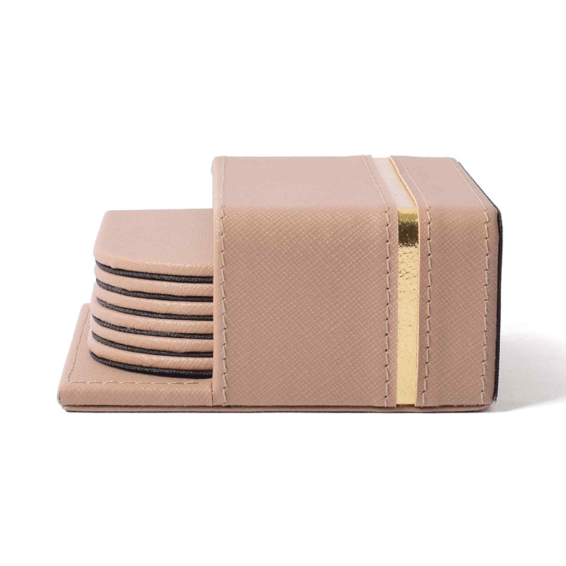 Ceastra Faux Leather Coaster (Beige) - Seven Piece Set media 6