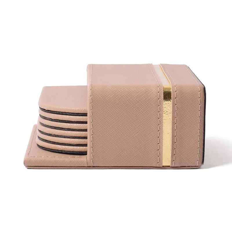 Ceastra Faux Leather Coaster (Beige) - Seven Piece Set media 6