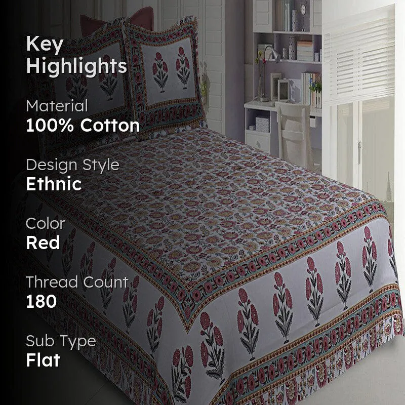 Loka Ethnic Cotton Bedsheet (Red) - 180 TC media 2