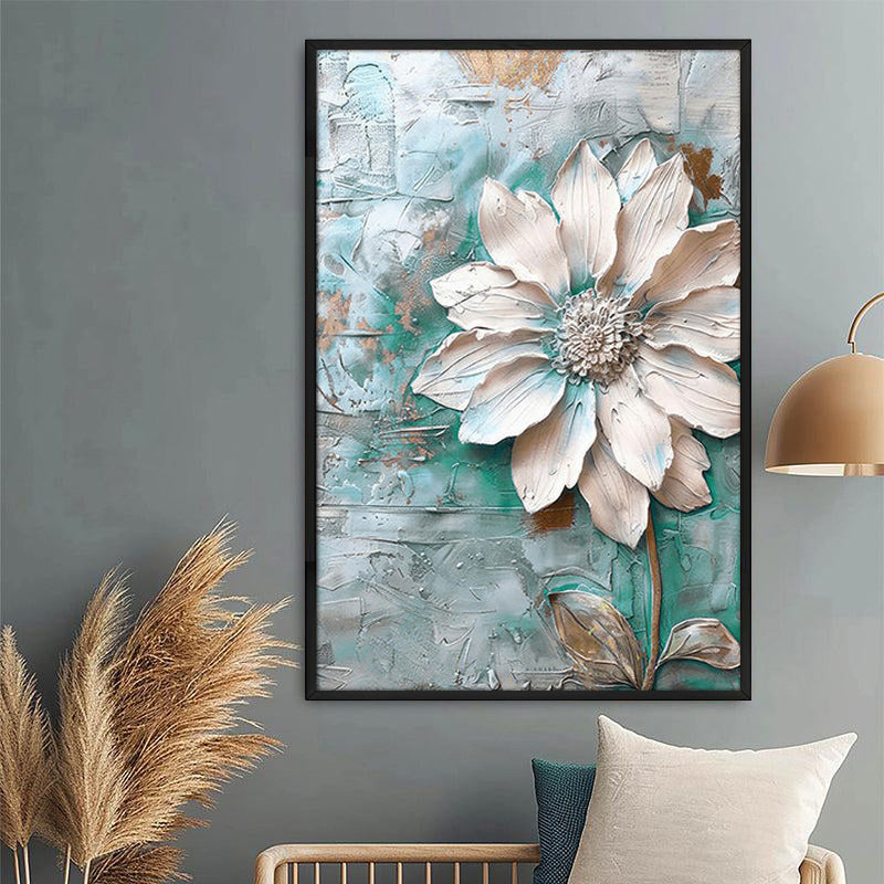Frosted Elegance Floral Poly Canvas Wall Painting With Frame