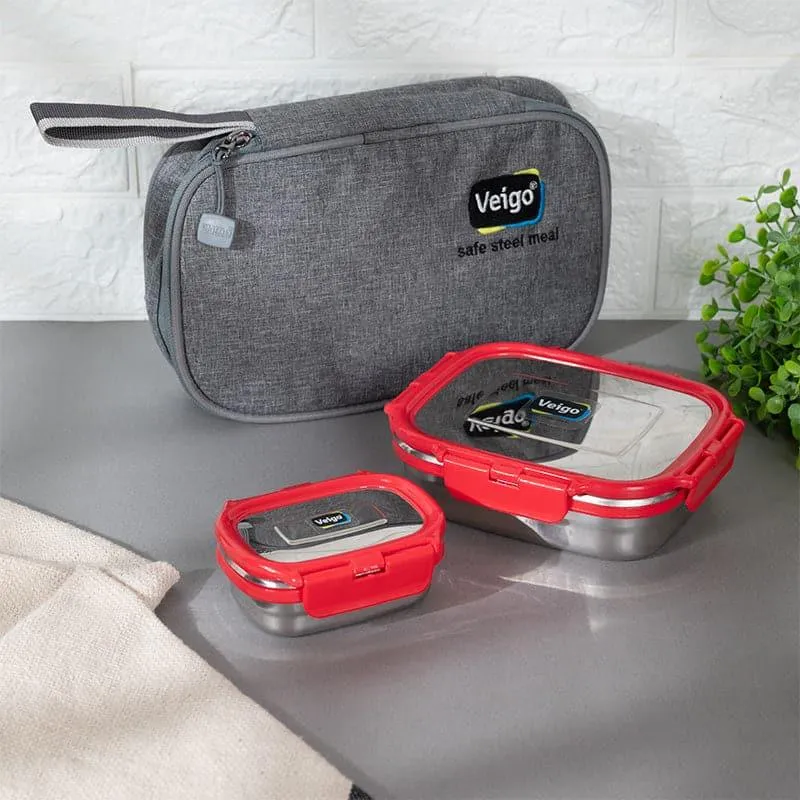 Delica Red Lunch Box With Pouch (550/150 mL) - Two Piece Set media 5