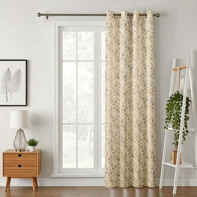 Glow Touch Printed Velvet Curtain - Ivory,Gold media 1