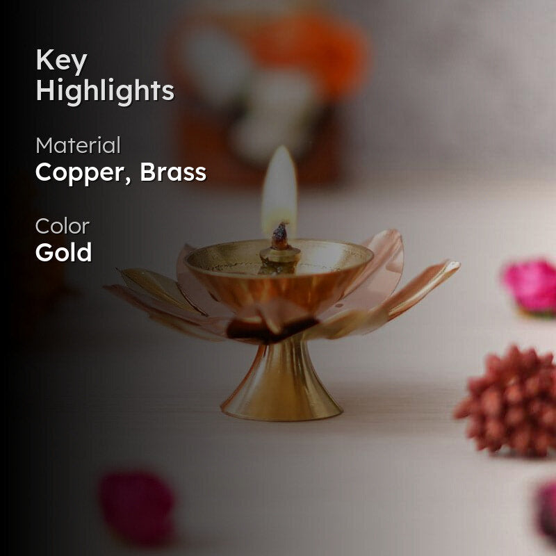 Lotus Bloom Brass Diya media 2