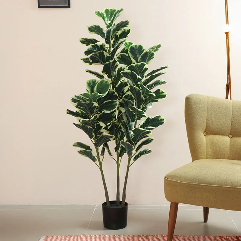 Folira Artificial Fiddle Fig With Black Plastic Pot - 5 Feet media 3