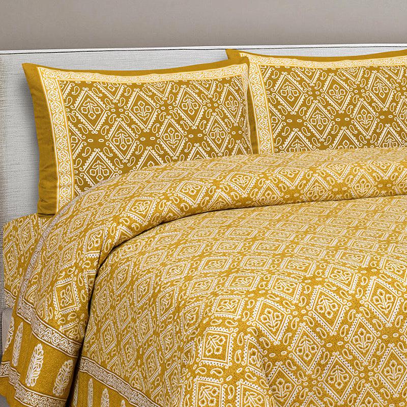 Avighna Ethnic Cotton Bedsheet (Yellow) - 180 TC media 3