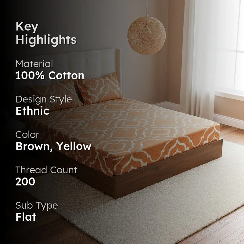 Medina Maze Ethnic Cotton Bedsheet (Warm Brown) - 200 TC media 2