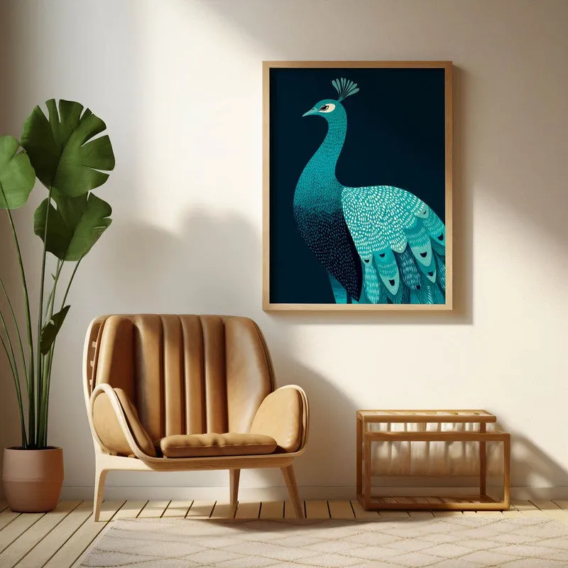 Elegant Peacock Canvas Wall Painting With Brown Frame media 7