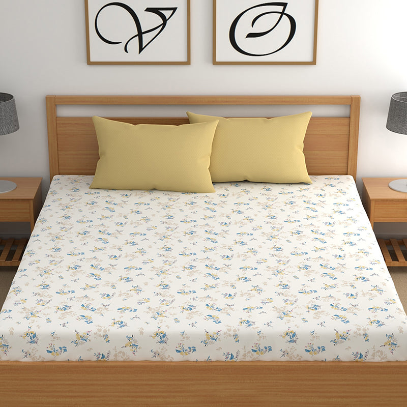 Budlace I Microfiber Microfiber Bedsheet (White, Yellow) - 150 GSM media 5