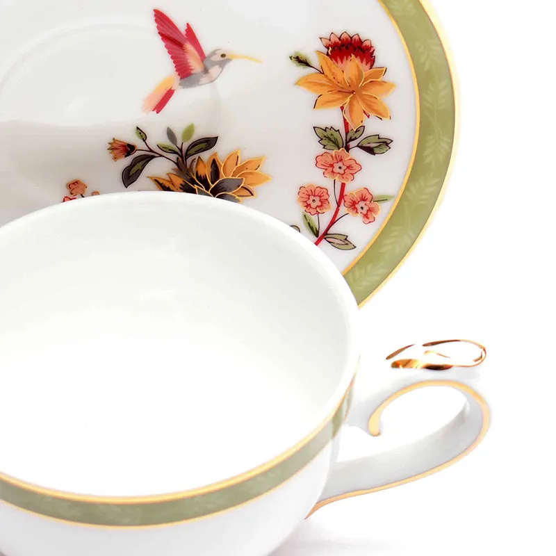 Painted Blooms 24k Gold Brushed Porcelain Tea Cup & Saucer (300 mL) - Set of Six media 6