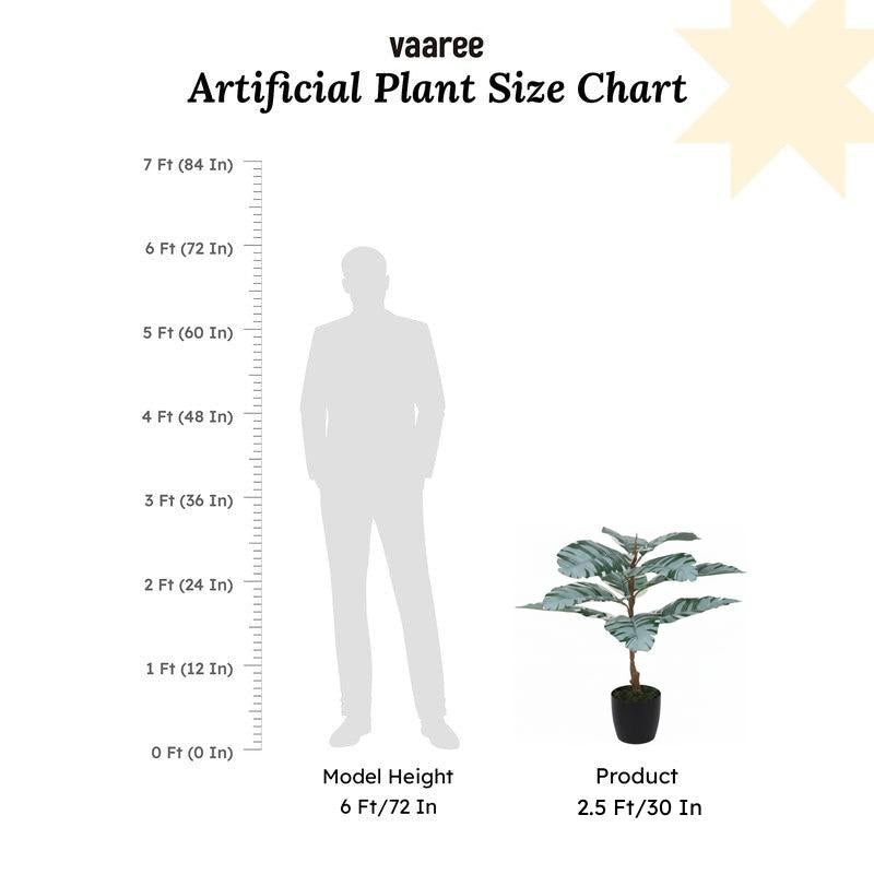 Faux White Calathea Plant With Black Plastic Pot - 2.46 ft media 6